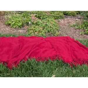 Vintage Poncho Shawl Wrap One Size Red Woven Fringe